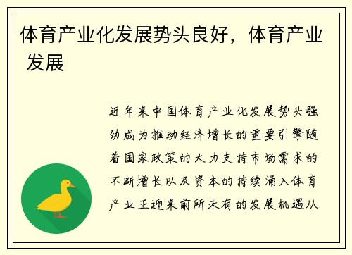 体育产业化发展势头良好，体育产业 发展