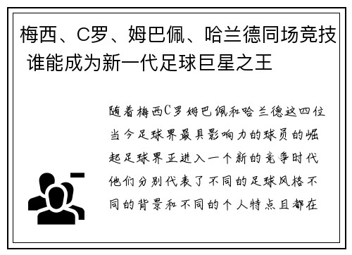 梅西、C罗、姆巴佩、哈兰德同场竞技 谁能成为新一代足球巨星之王 梅西、C罗、姆巴佩、哈兰德同场竞技 谁能成为新一代足球巨星之王